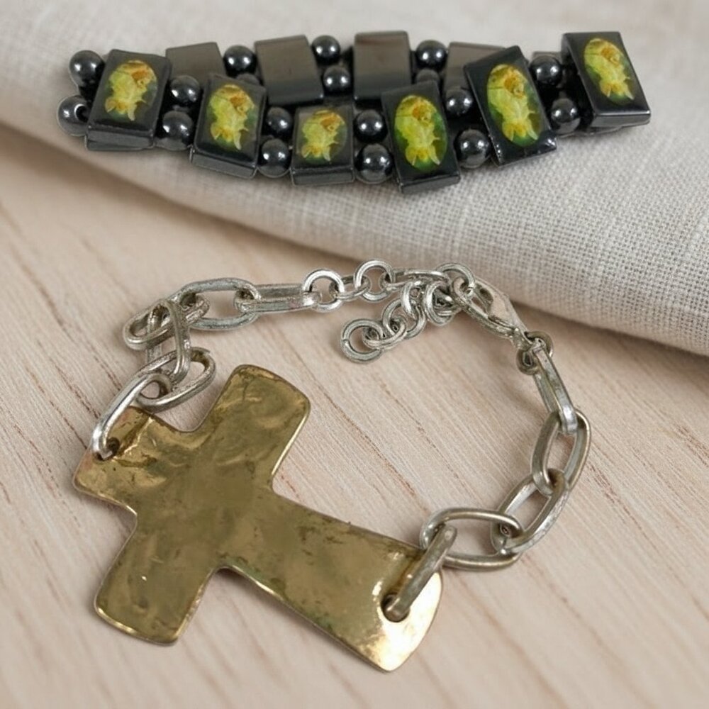 Metal Cross Bracelet & Magnetic Guardian Angel Bracelet Lot Stylish‎ Religious